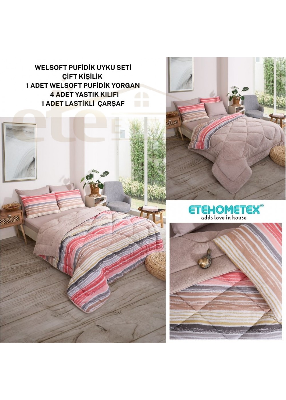 ETE HOMETEX ÇİFT KİŞİLİK WELSOFT UYKU SETİ TASEL BEJ 8696474231988